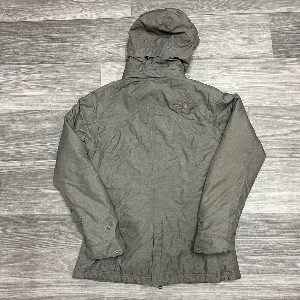 The North Face HyVent‎ Hooded Parka Jacket Womens Small Olive Green Brown 3 in 1